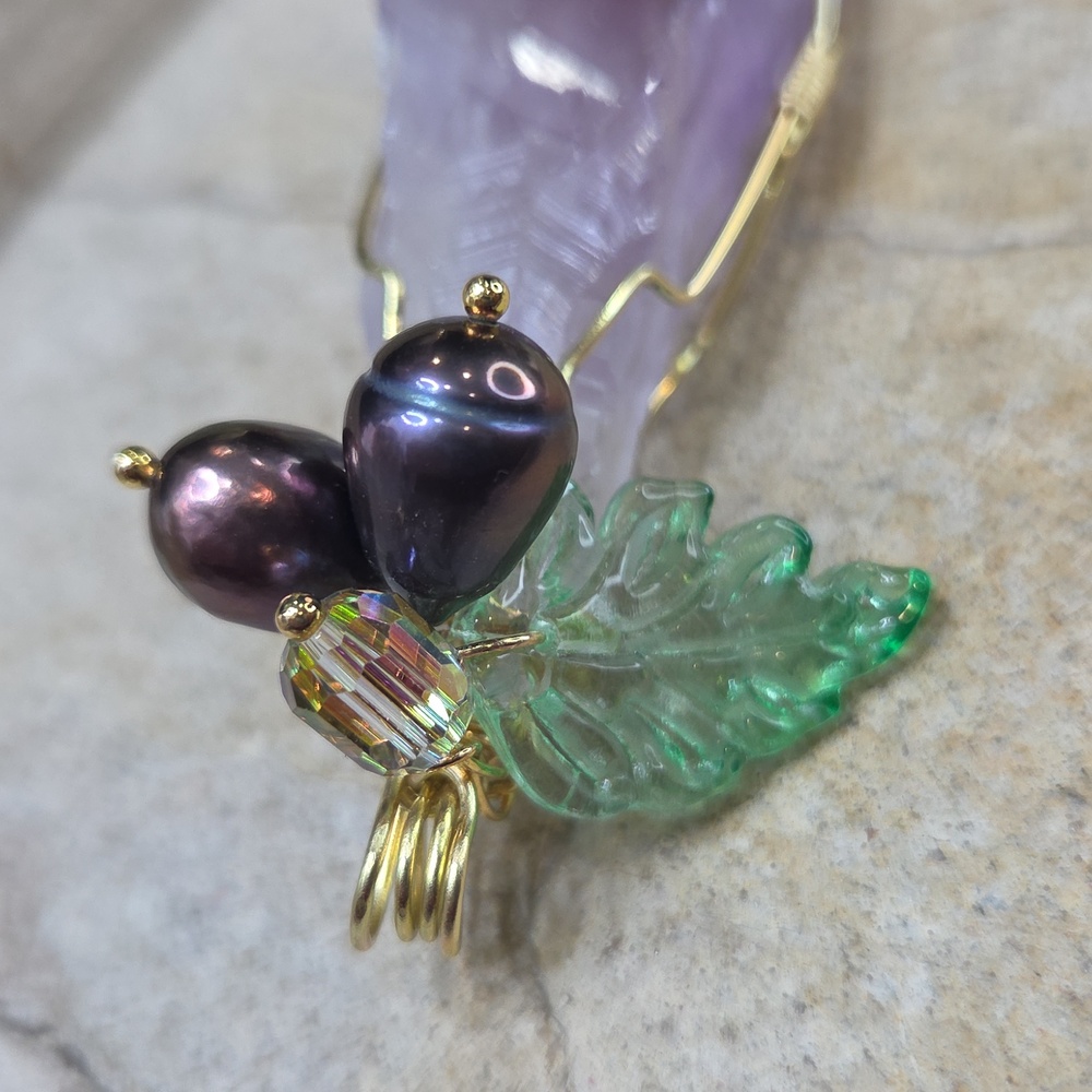 Purple Amathyst Wirerrapped Pendant With Freshwater Pearl And Crystal - Picture 6 of 9